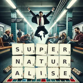Creative illustration for a Scrabble game with the word SUPERNATURALISE spelled out in tiles on the board.