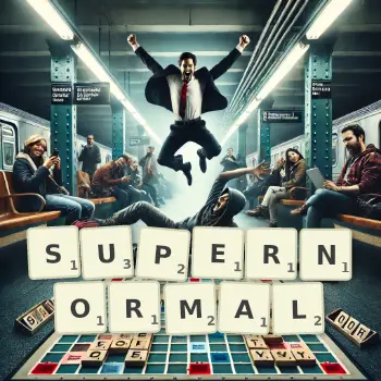 Creative illustration for a Scrabble game with the word SUPERNORMAL spelled out in tiles on the board.