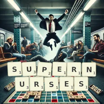 Creative illustration for a Scrabble game with the word SUPERNURSES spelled out in tiles on the board.