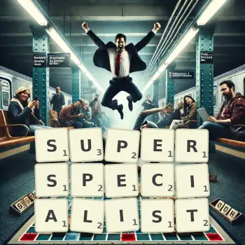 Creative illustration for a Scrabble game with the word SUPERSPECIALIST spelled out in tiles on the board.