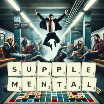 Creative illustration for a Scrabble game with the word SUPPLEMENTAL spelled out in tiles on the board.