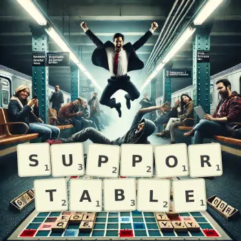Creative illustration for a Scrabble game with the word SUPPORTABLE spelled out in tiles on the board.