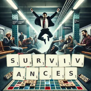 Creative illustration for a Scrabble game with the word SURVIVANCES spelled out in tiles on the board.