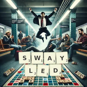 Creative illustration for a Scrabble game with the word SWAYLED spelled out in tiles on the board.