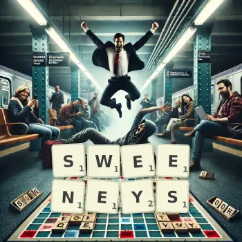 Creative illustration for a Scrabble game with the word SWEENEYS spelled out in tiles on the board.