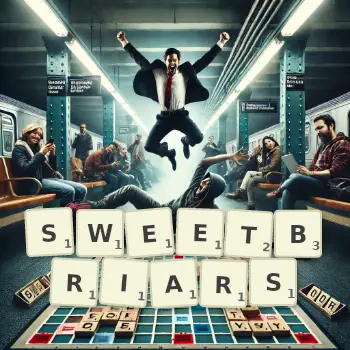 Creative illustration for a Scrabble game with the word SWEETBRIARS spelled out in tiles on the board.