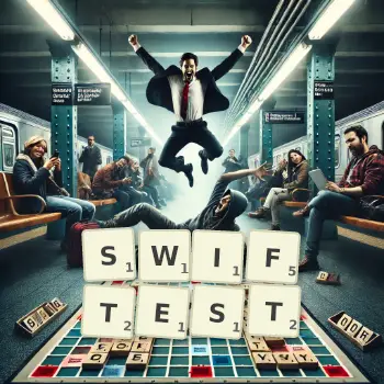 Creative illustration for a Scrabble game with the word SWIFTEST spelled out in tiles on the board.