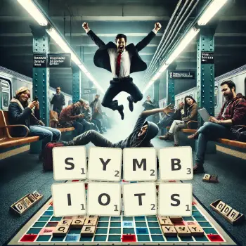Creative illustration for a Scrabble game with the word SYMBIOTS spelled out in tiles on the board.