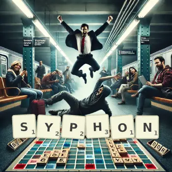 Creative illustration for a Scrabble game with the word SYPHON spelled out in tiles on the board.
