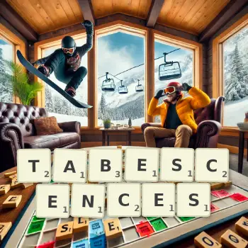 Creative illustration for a Scrabble game with the word TABESCENCES spelled out in tiles on the board.