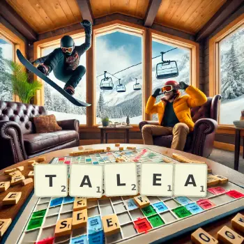 Creative illustration for a Scrabble game with the word TALEA spelled out in tiles on the board.