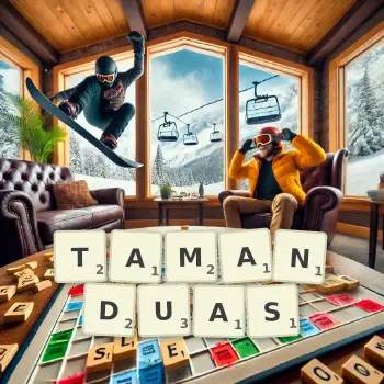 Creative illustration for a Scrabble game with the word TAMANDUAS spelled out in tiles on the board.