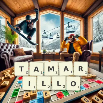 Creative illustration for a Scrabble game with the word TAMARILLO spelled out in tiles on the board.