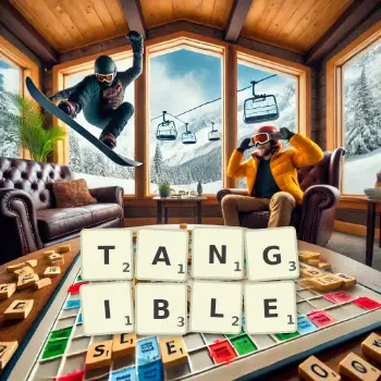 Creative illustration for a Scrabble game with the word TANGIBLE spelled out in tiles on the board.
