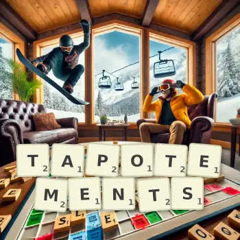 Creative illustration for a Scrabble game with the word TAPOTEMENTS spelled out in tiles on the board.