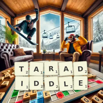 Creative illustration for a Scrabble game with the word TARADIDDLE spelled out in tiles on the board.