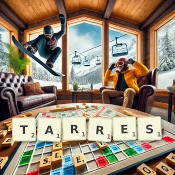 Creative illustration for a Scrabble game with the word TARRES spelled out in tiles on the board.