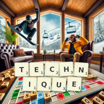 Creative illustration for a Scrabble game with the word TECHNIQUE spelled out in tiles on the board.