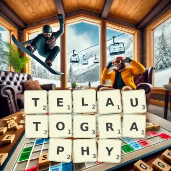 Creative illustration for a Scrabble game with the word TELAUTOGRAPHY spelled out in tiles on the board.