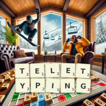 Creative illustration for a Scrabble game with the word TELETYPING spelled out in tiles on the board.
