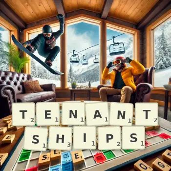 Creative illustration for a Scrabble game with the word TENANTSHIPS spelled out in tiles on the board.