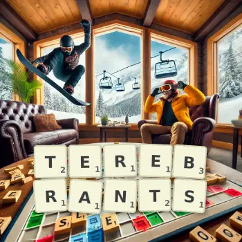 Creative illustration for a Scrabble game with the word TEREBRANTS spelled out in tiles on the board.