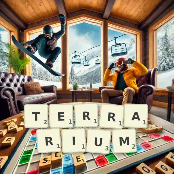 Creative illustration for a Scrabble game with the word TERRARIUM spelled out in tiles on the board.
