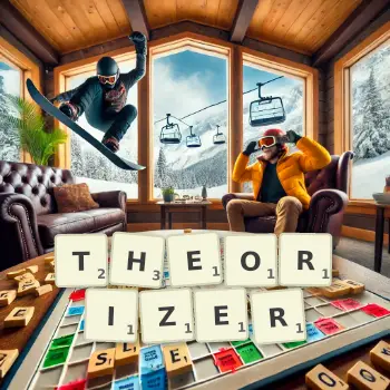 Creative illustration for a Scrabble game with the word THEORIZER spelled out in tiles on the board.