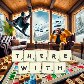 Creative illustration for a Scrabble game with the word THEREWITH spelled out in tiles on the board.