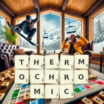 Creative illustration for a Scrabble game with the word THERMOCHROMIC spelled out in tiles on the board.