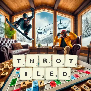Creative illustration for a Scrabble game with the word THROTTLED spelled out in tiles on the board.