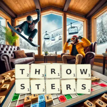 Creative illustration for a Scrabble game with the word THROWSTERS spelled out in tiles on the board.
