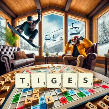 Creative illustration for a Scrabble game with the word TIGES spelled out in tiles on the board.