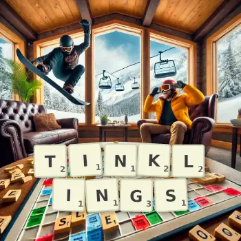 Creative illustration for a Scrabble game with the word TINKLINGS spelled out in tiles on the board.