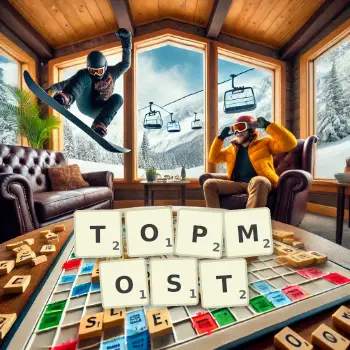 Creative illustration for a Scrabble game with the word TOPMOST spelled out in tiles on the board.