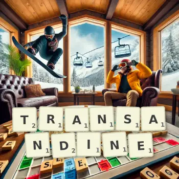Creative illustration for a Scrabble game with the word TRANSANDINE spelled out in tiles on the board.