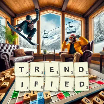 Creative illustration for a Scrabble game with the word TRENDIFIED spelled out in tiles on the board.