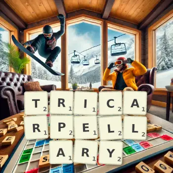 Creative illustration for a Scrabble game with the word TRICARPELLARY spelled out in tiles on the board.