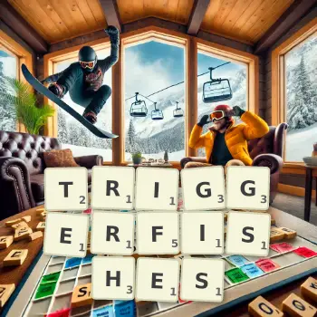 Creative illustration for a Scrabble game with the word TRIGGERFISHES spelled out in tiles on the board.