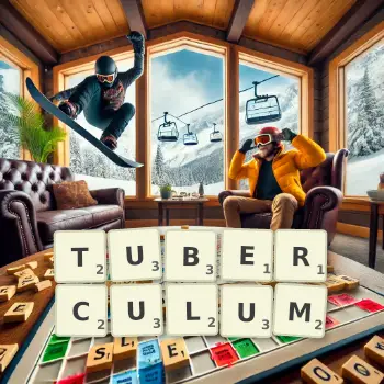 Creative illustration for a Scrabble game with the word TUBERCULUM spelled out in tiles on the board.