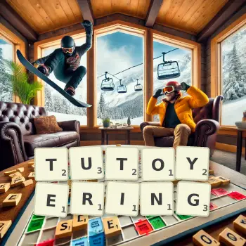 Creative illustration for a Scrabble game with the word TUTOYERING spelled out in tiles on the board.