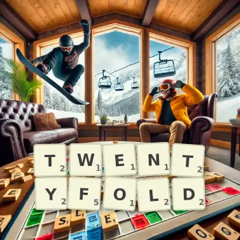 Creative illustration for a Scrabble game with the word TWENTYFOLD spelled out in tiles on the board.