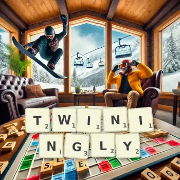Creative illustration for a Scrabble game with the word TWININGLY spelled out in tiles on the board.