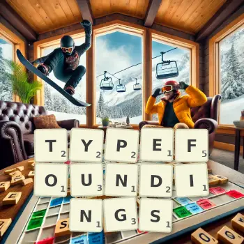 Creative illustration for a Scrabble game with the word TYPEFOUNDINGS spelled out in tiles on the board.