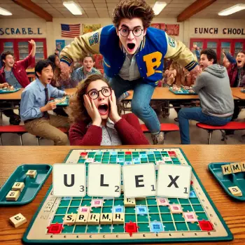 Creative illustration for a Scrabble game with the word ULEX spelled out in tiles on the board.