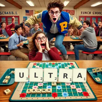 Creative illustration for a Scrabble game with the word ULTRA spelled out in tiles on the board.
