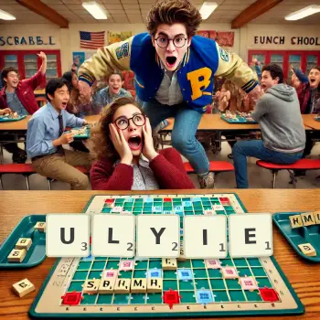 Creative illustration for a Scrabble game with the word ULYIE spelled out in tiles on the board.