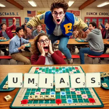 Creative illustration for a Scrabble game with the word UMIACS spelled out in tiles on the board.