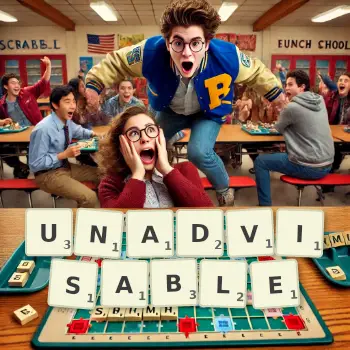 Creative illustration for a Scrabble game with the word UNADVISABLE spelled out in tiles on the board.
