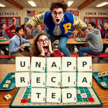 Creative illustration for a Scrabble game with the word UNAPPRECIATED spelled out in tiles on the board.